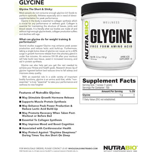 Nutrabio Glycine Powder - Free Form Amino Acid Supplement - 1000Mg, 150 Servings