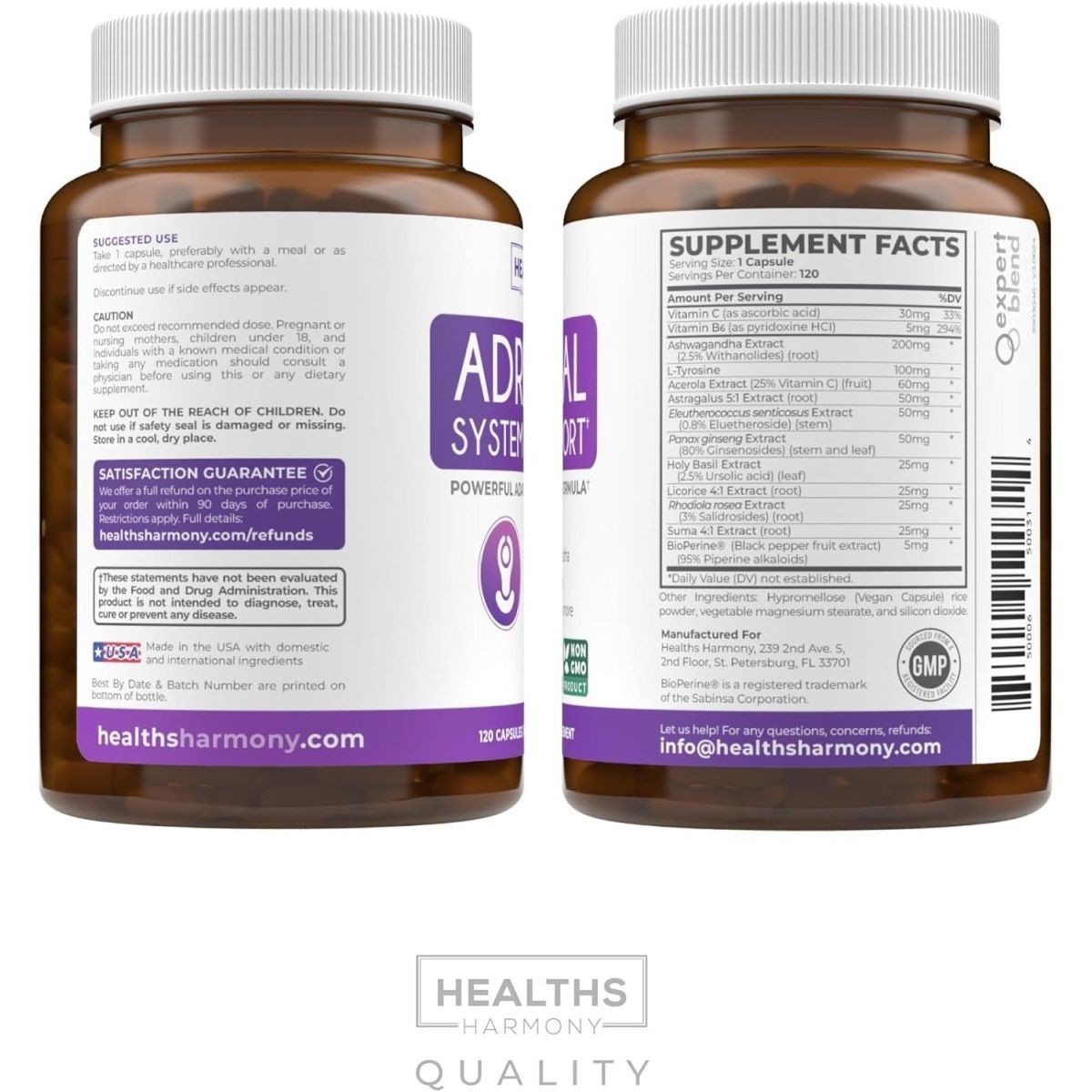 Adrenal Support & Cortisol Manager | Powerful Adrenal Health with L - Tyrosine & Ashwagandha 120 Capsules - Suppviv