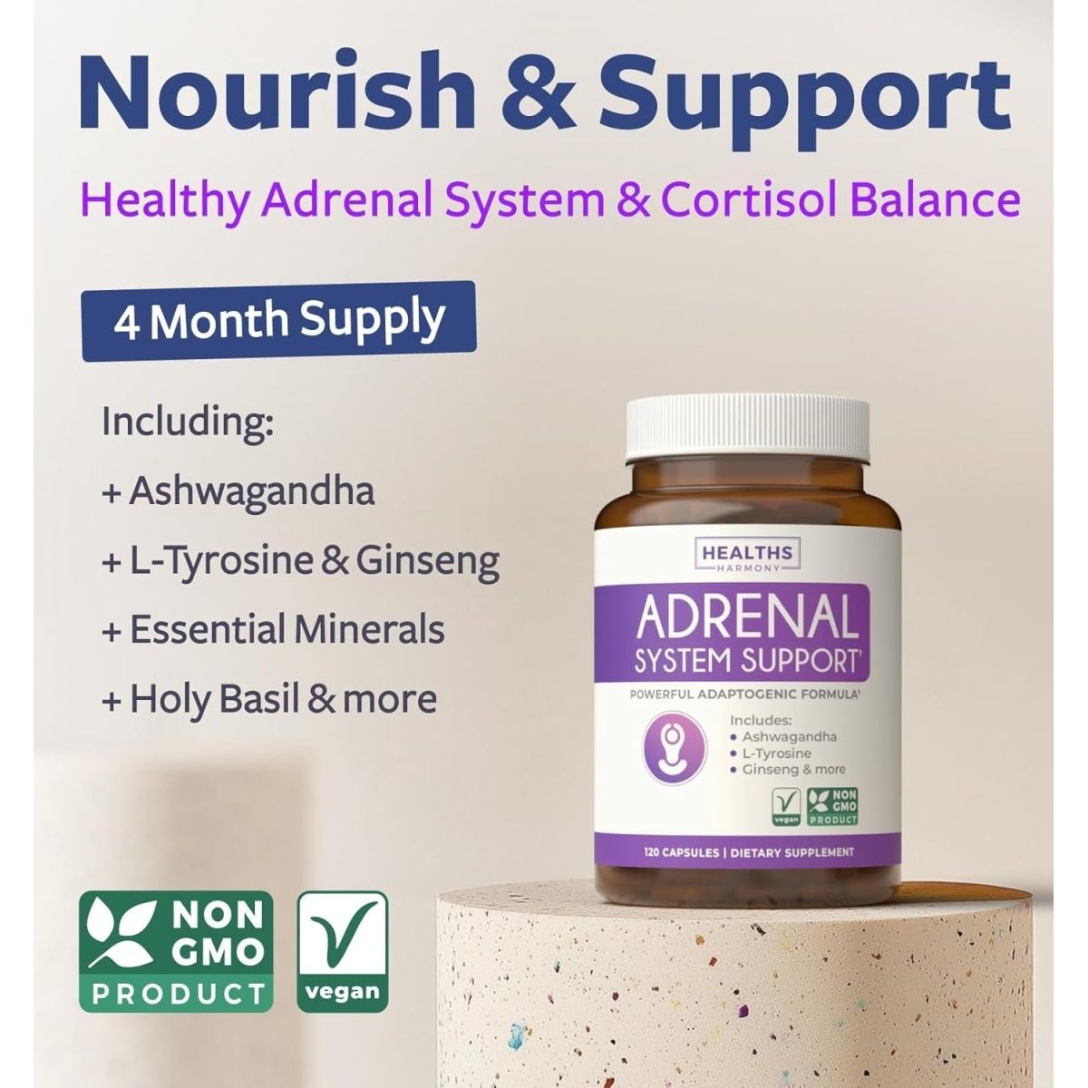 Adrenal Support & Cortisol Manager | Powerful Adrenal Health with L - Tyrosine & Ashwagandha 120 Capsules - Suppviv