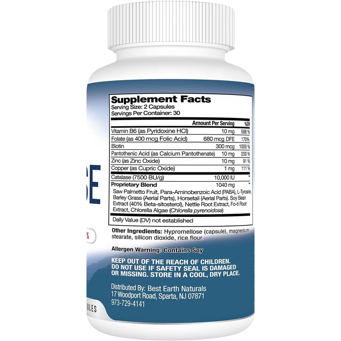 Best Earth Naturals Catalase Supplement 10,000 - Hair Supplements for Strong Hair - 60 Capsules