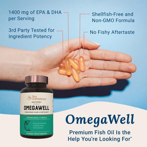 Omegawell Omega 3 Fish Oil - 2000Mg Capsules: Heart, Brain, & Joint Support - 800 Mg EPA 600 Mg DHA (30 Day Supply)