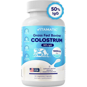 Vitamatic Bovine Colostrum Supplement 1000 Mg - for Gut Health, Hair Growth, Beauty, Muscle Recovery, & Immune Support - 120 Capsules