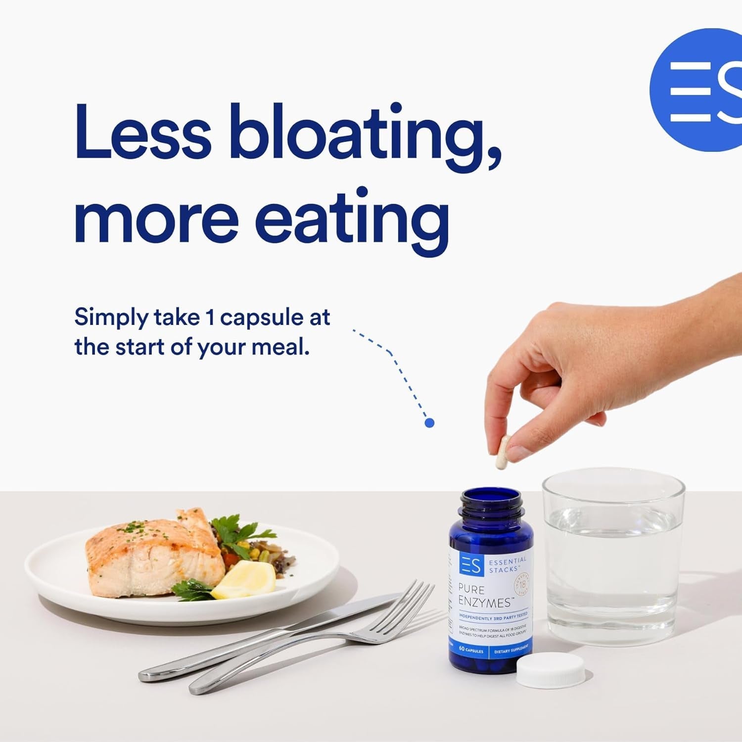 Essential Stacks Pure Digestive Enzymes Incl. Amylase, Lipase & Lactase - (60 Capsules)