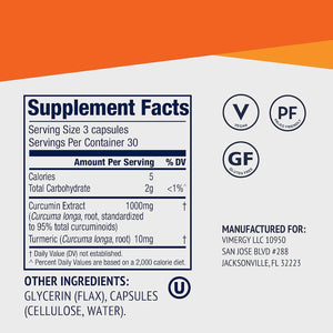 Vimergy Curcumin with Turmeric Capsules – Promotes Joint Health & Mobility* – Supports Memory & Brain Function* 90 Ct