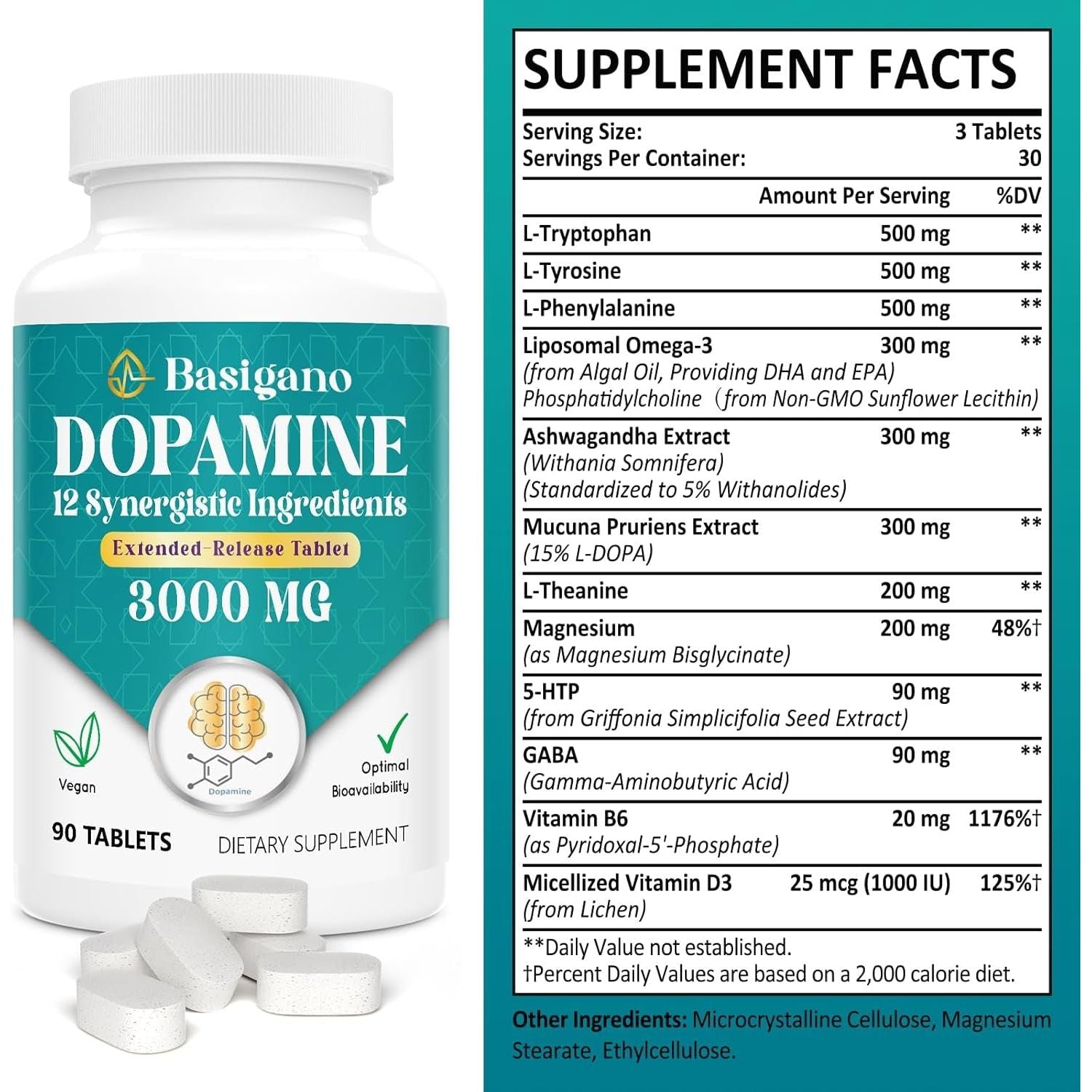Natural Dopamine Supplement for Energy, Focus, Motivation, Mental Alertness, Mood, and Stress - 90 Tablets