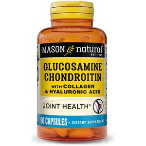 MASON NATURAL Glucosamine Chondroitin with Collagen & Hyaluronic Acid, 45-Day Supply Capsules for Joint Support