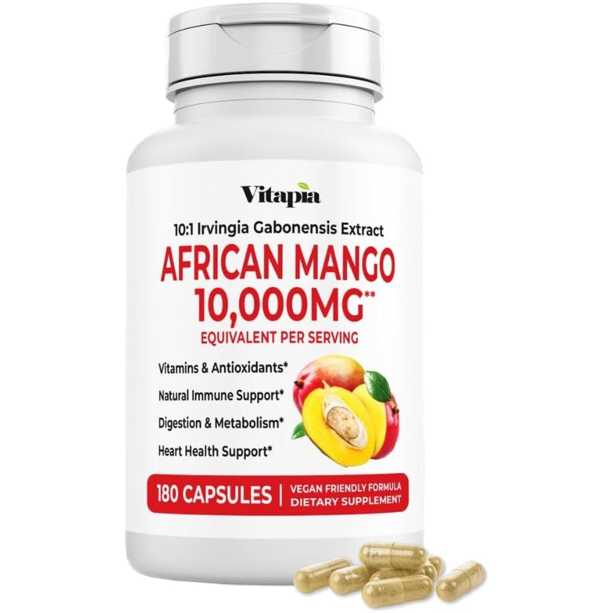 African Mango Capsules 10,000Mg for Immune System, Metabolism, and Nutritional Wellness Support - 180 Veggie Capsules - Suppviv