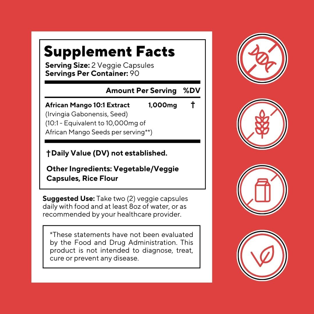 African Mango Capsules 10,000Mg for Immune System, Metabolism, and Nutritional Wellness Support - 180 Veggie Capsules - Suppviv