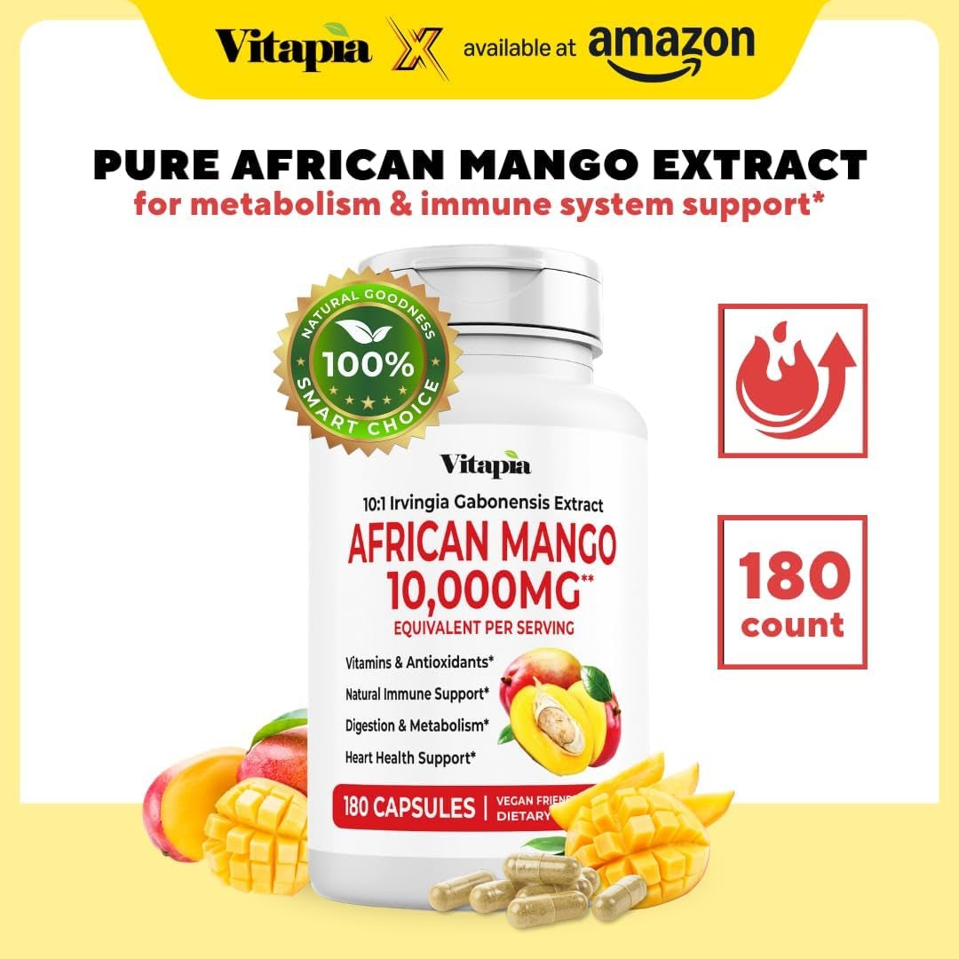 African Mango Capsules 10,000Mg for Immune System, Metabolism, and Nutritional Wellness Support - 180 Veggie Capsules - Suppviv
