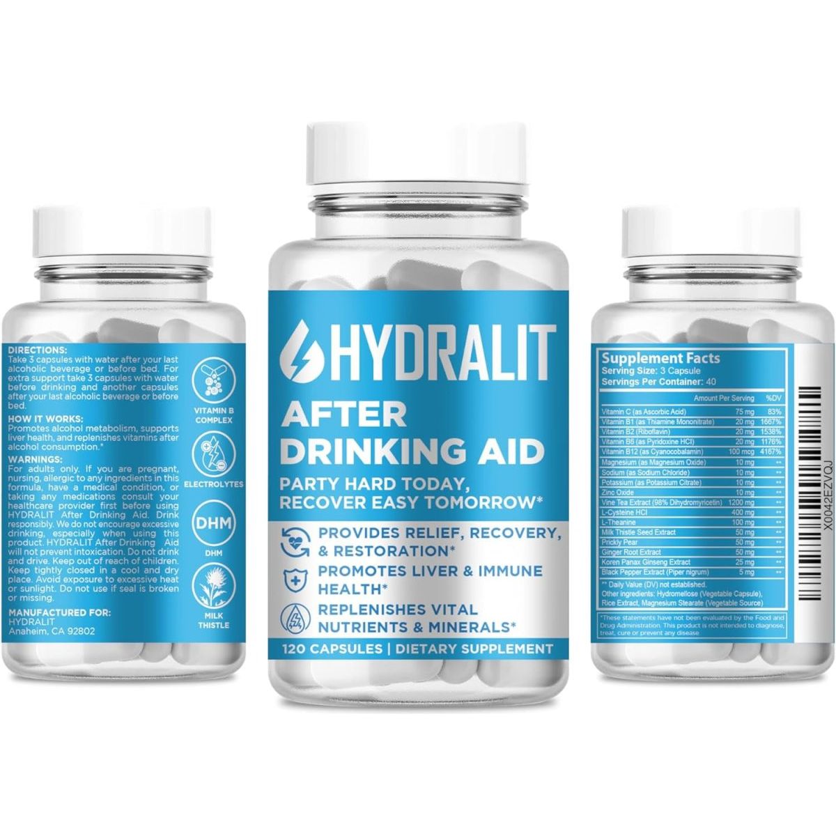 After Drinking Aid Supplement Pre Game Party Pills Electrolytes Hydration 120 Capsules - Suppviv