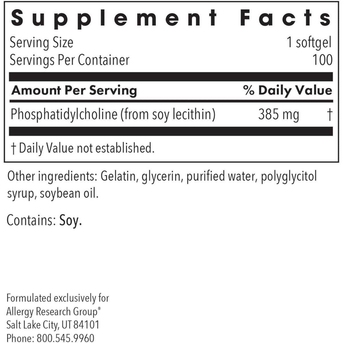 Allergy Research Group Phosphatidyl Choline Supplement 1540Mg Softgels - 100 Count - Suppviv