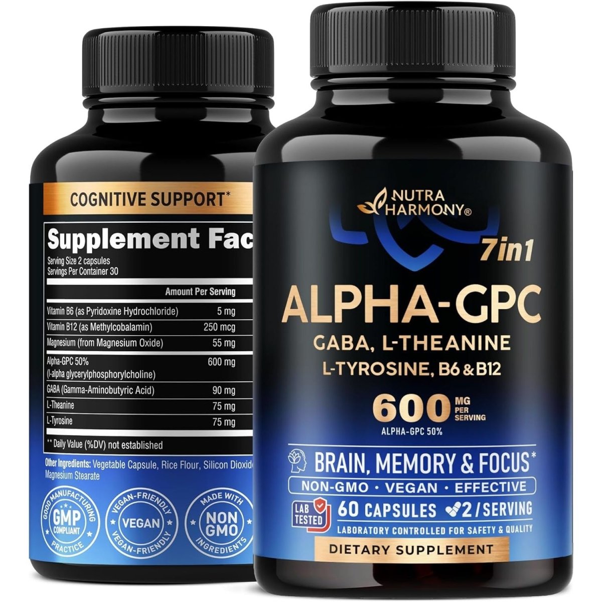 Alpha GPC 600 Mg - Alpha - Gpc Supplement for Focus, Memory & Energy - Bioactive Choline for Brain & Cognition - 60 Capsules - Suppviv