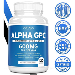 Alpha GPC Choline Capsules - 120 Count, 600Mg Servings - Brain Support Supplement.