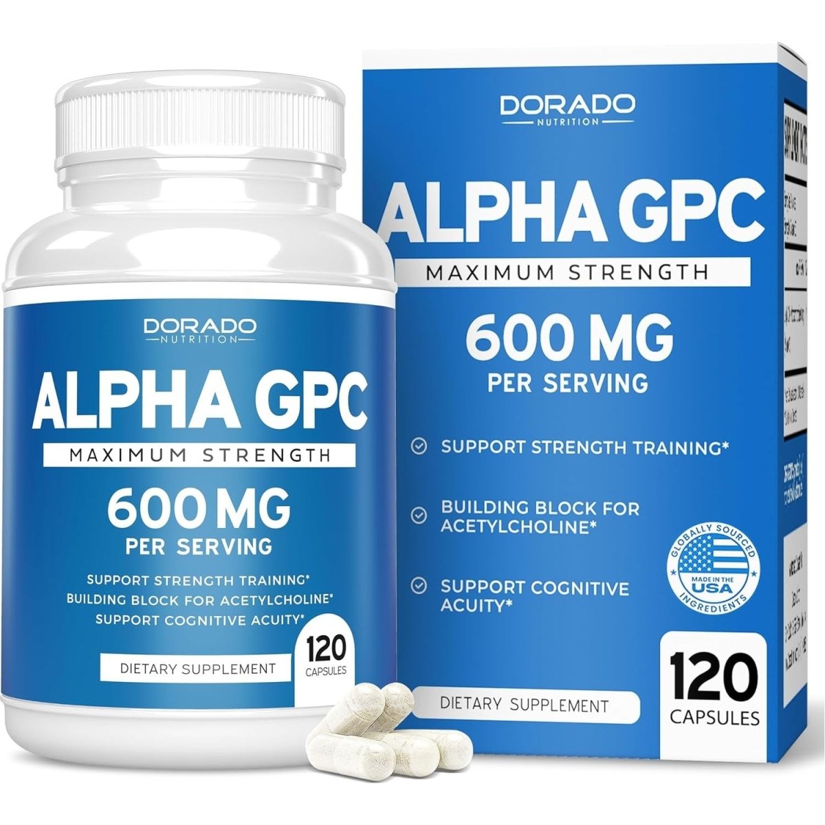 Alpha GPC Choline Capsules - 120 Count, 600Mg Servings - Brain Support Supplement - Suppviv