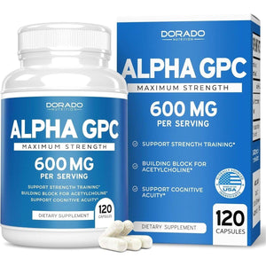 Alpha GPC Choline Capsules - 120 Count, 600Mg Servings - Brain Support Supplement.