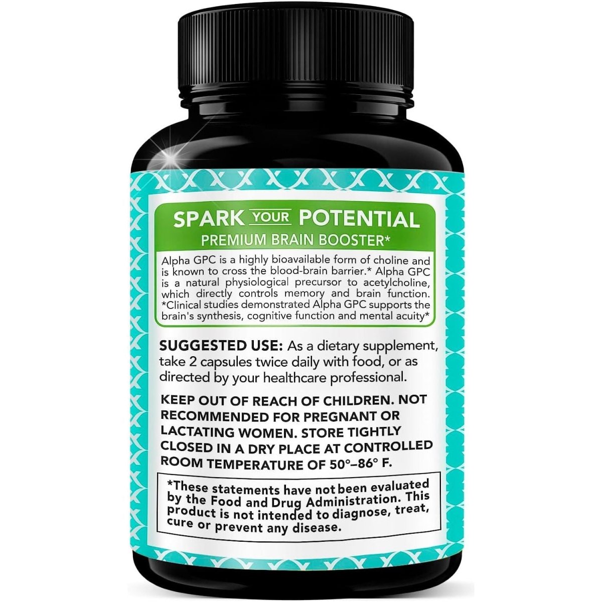 Alpha GPC Choline Supplement 600Mg, 99%+ Highly Purified, Highly Bioavailable Source of Choline,120 Veggie Capsules, - Suppviv