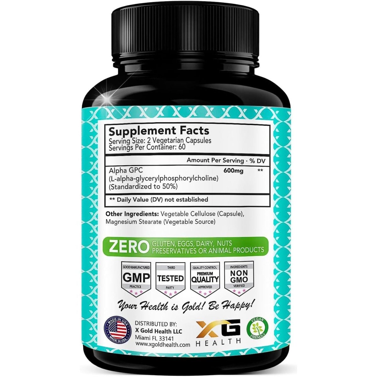 Alpha GPC Choline Supplement 600Mg, 99%+ Highly Purified, Highly Bioavailable Source of Choline,120 Veggie Capsules, - Suppviv