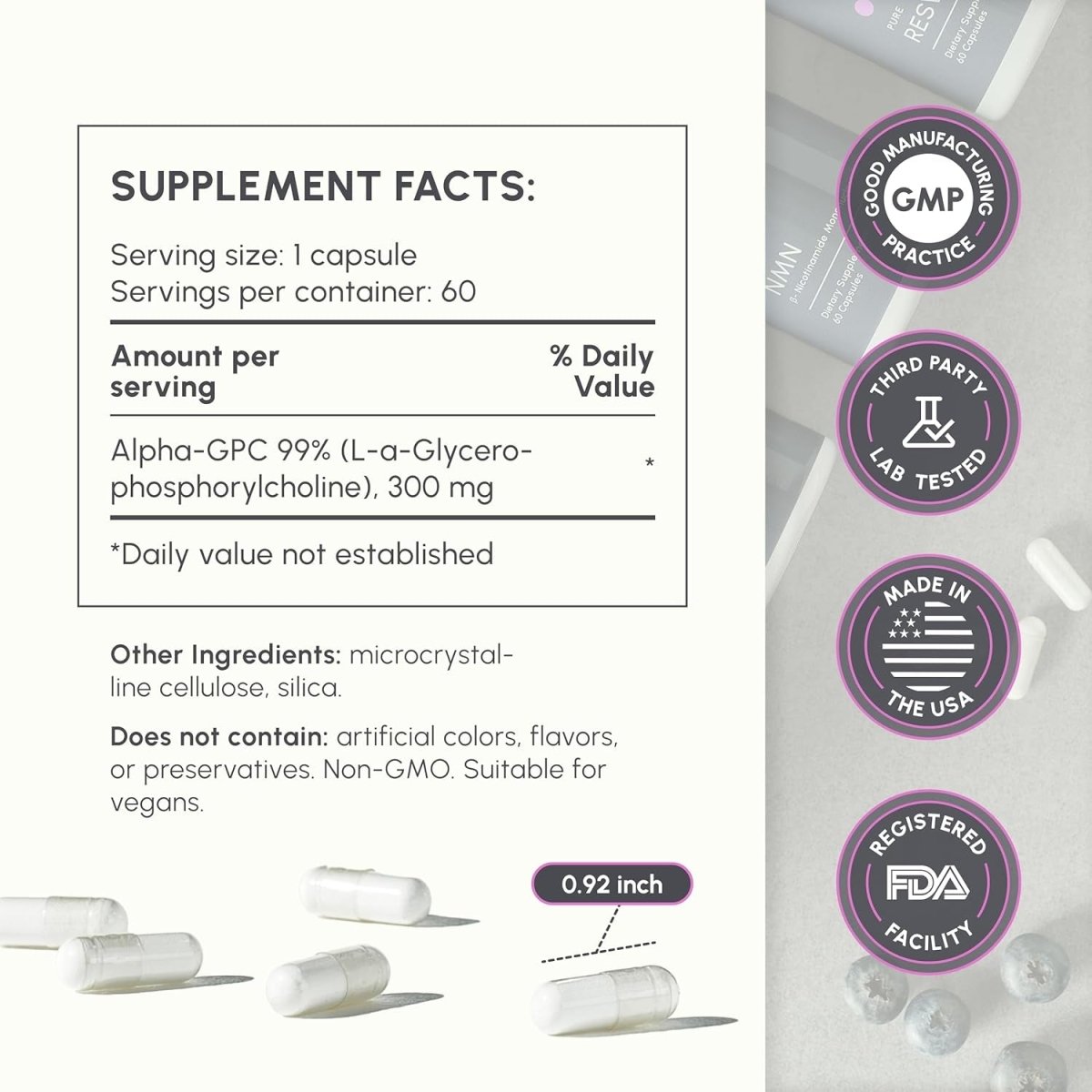 Alpha GPC Supplement Bio - Available Pure Form of Choline - (300Mg/60 Capsules) - Suppviv