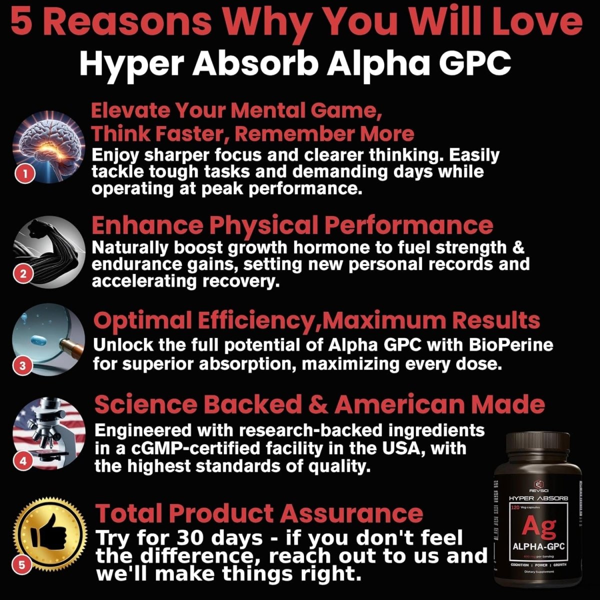 Alpha GPC Supplement & Bioperine for Hyper Absorption - 120 Count, 600Mg Serving - Nootropics for Memory, Focus, Energy, Motivation - Suppviv