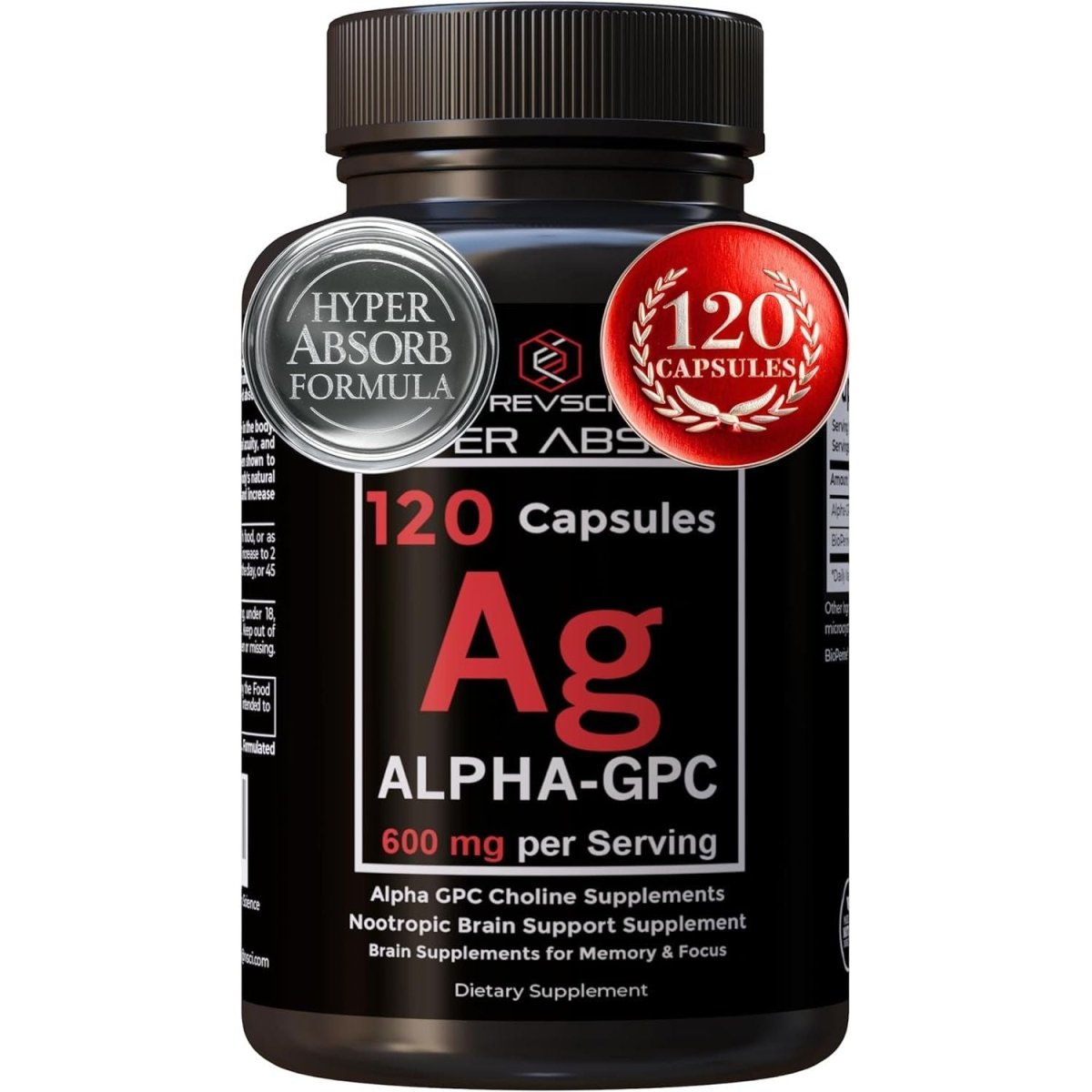 Alpha GPC Supplement & Bioperine for Hyper Absorption - 120 Count, 600Mg Serving - Nootropics for Memory, Focus, Energy, Motivation - Suppviv