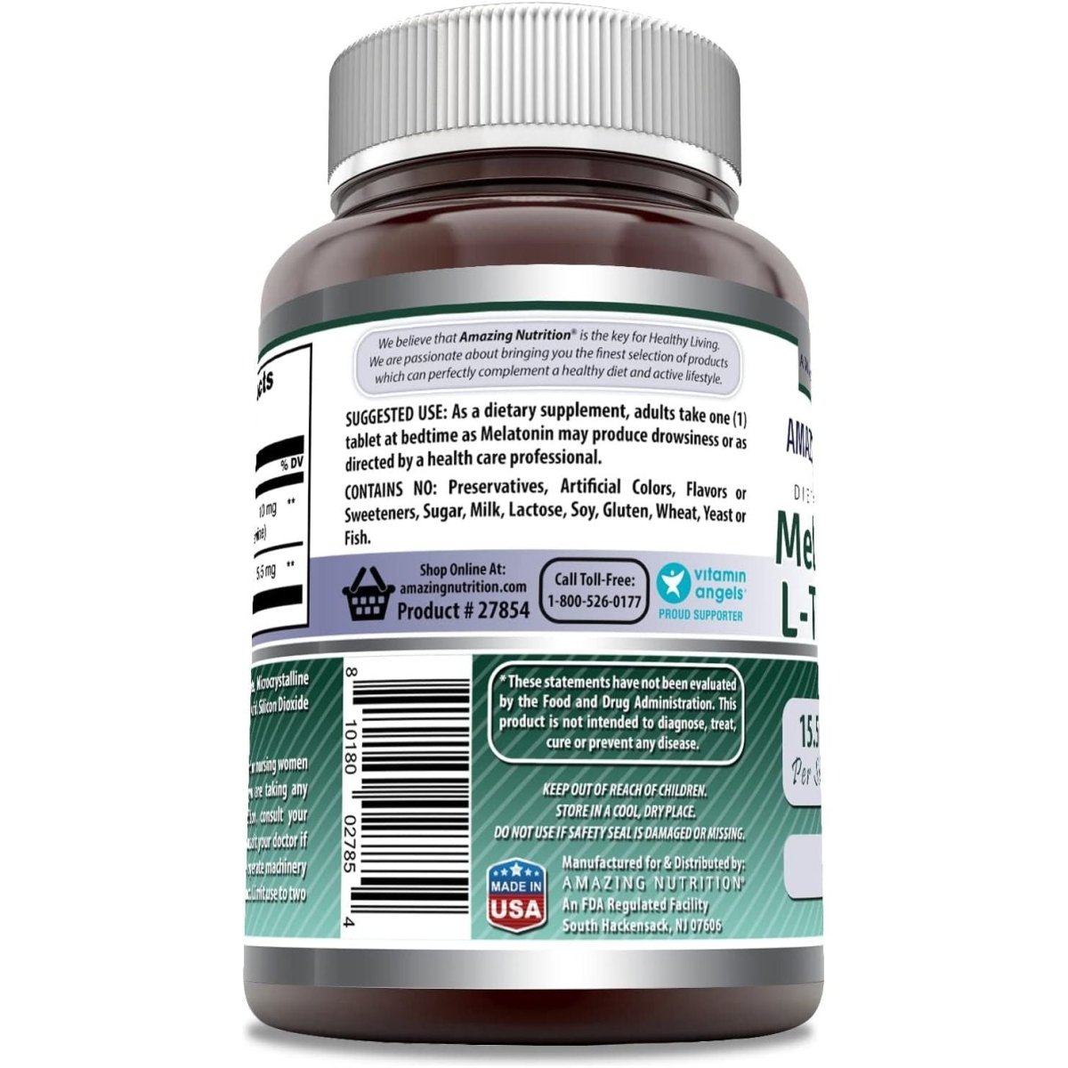 Amazing Formulas Melatonin plus L - Theanine Supplement - 120 Tablets - Suppviv