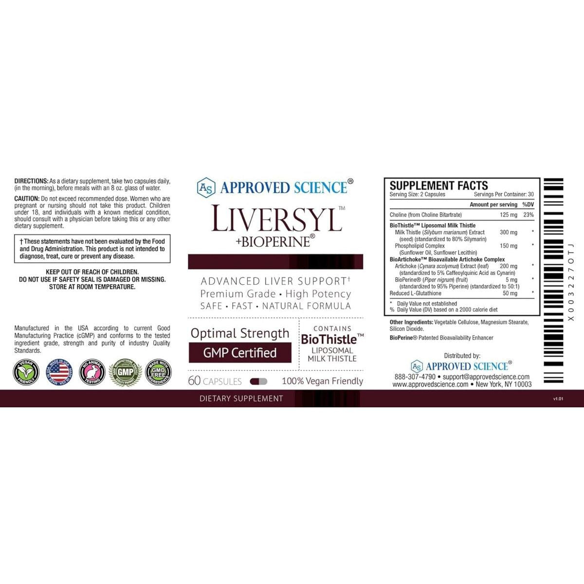 Approved Science Liversyl - Milk Thistle, Artichoke Extract, and Bioperine (60 Capsules) - Suppviv