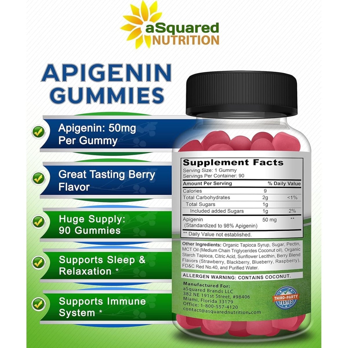 Asquared Nutrition Apigenin 50Mg Gummies - 1 PACK - Suppviv