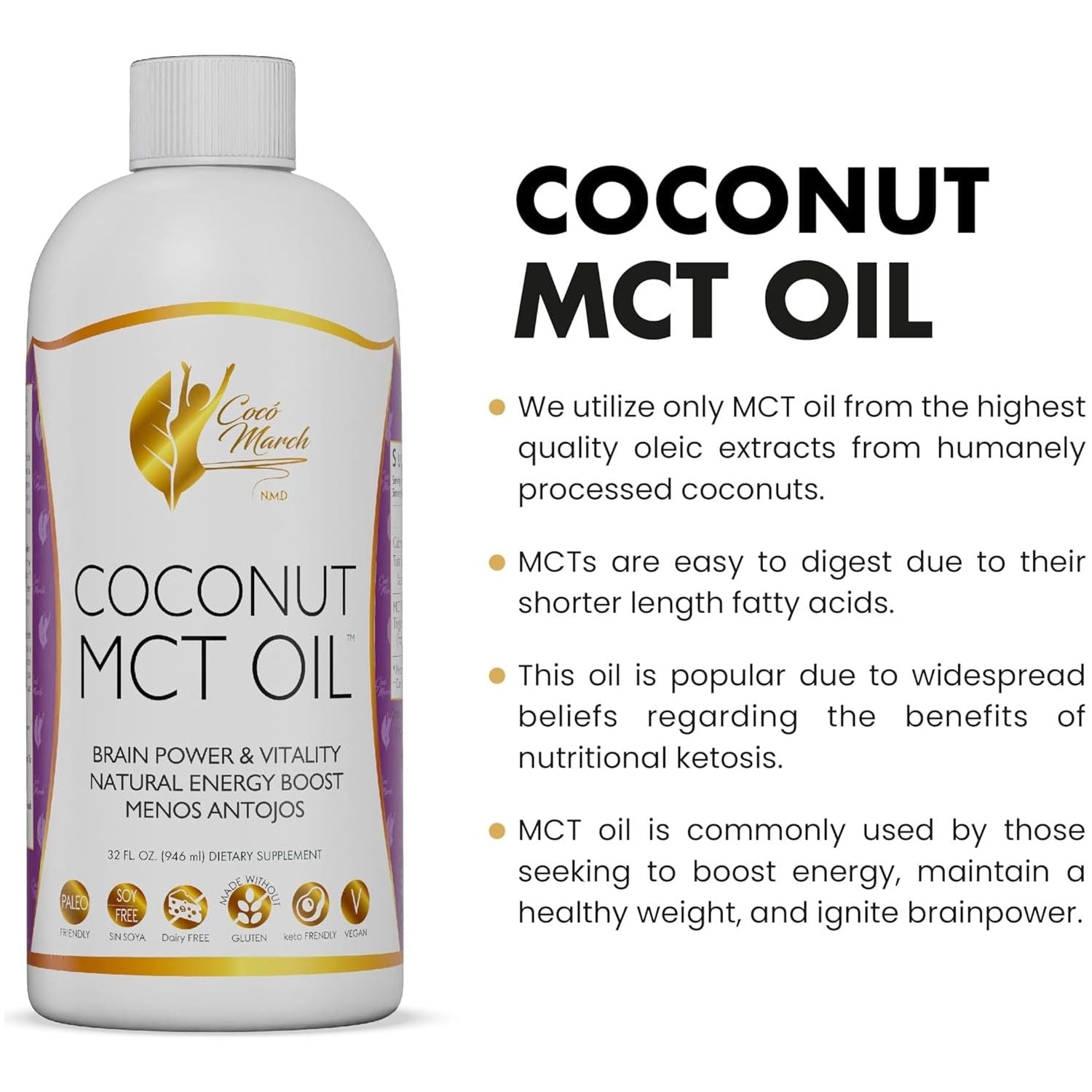 MCT Oil - Intermittent Fasting Support, Metabolism & Brain Power Boost, 32 Fl Oz