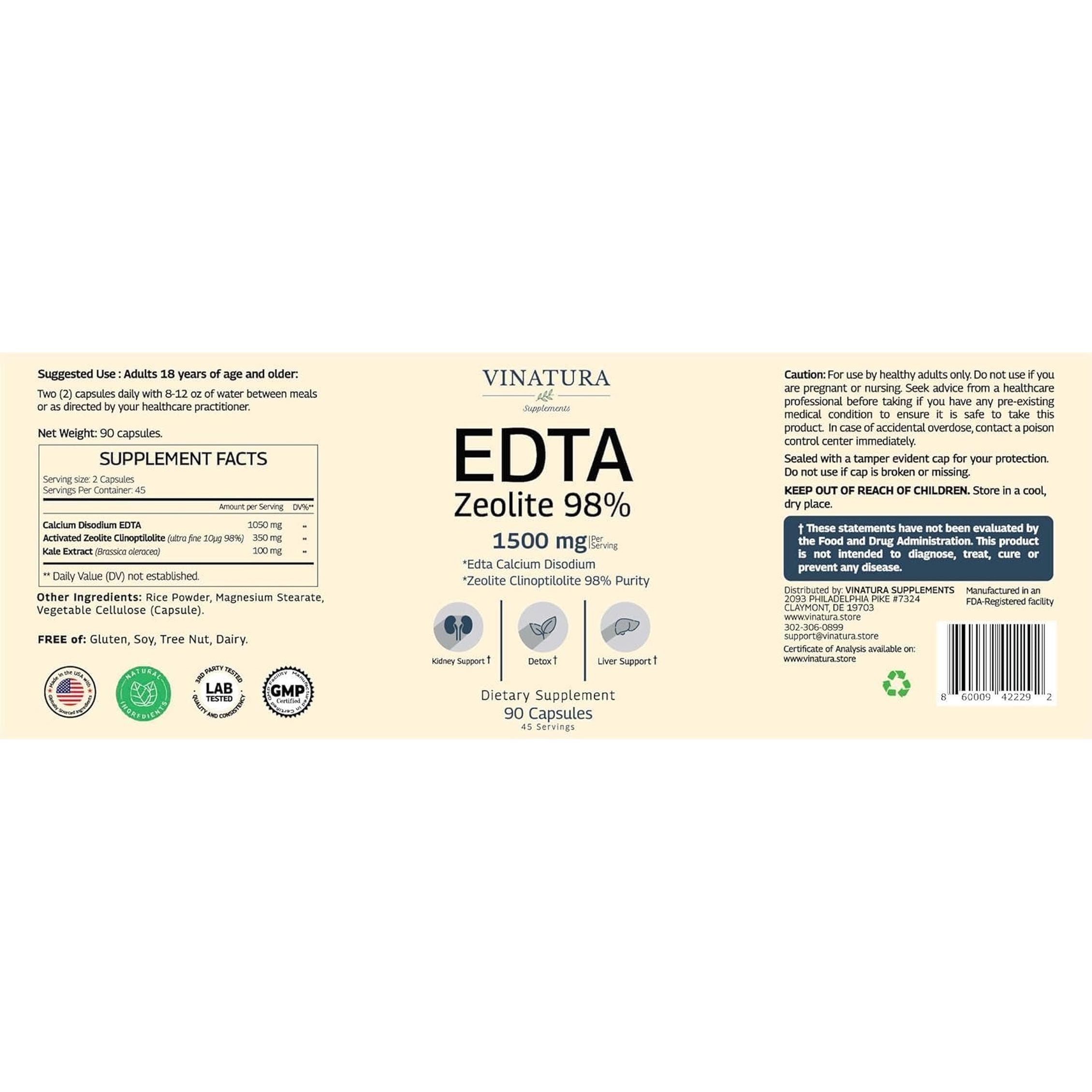 EDTA Capsules - 1500Mg per Serv, USA Made & Tested, Liver Support - 45 Servings