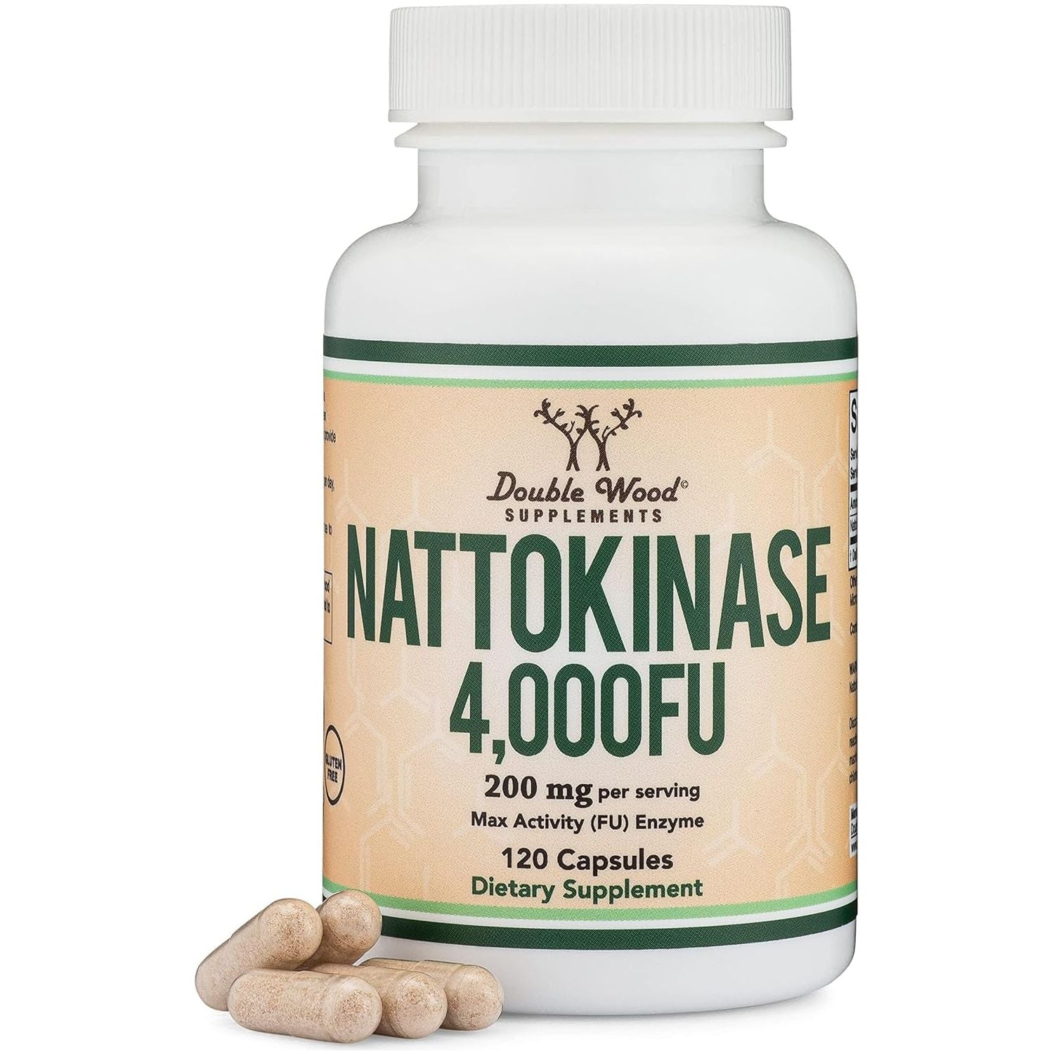 Nattokinase Supplement 4,000 FU Servings, Systemic Enzymes for Cardiovascular and Circulatory Support by Double Wood 120 Capsules