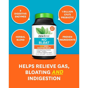 Zenwise Health NO Bloat Probiotics for Women and Men Digestive Health 60 Count.
