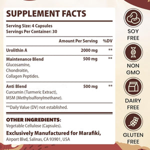 Marafiki Urolithin a Supplement 2000Mg with Glucosamine, Chondroitin, Collagen & Turmeric - 120 Capsules