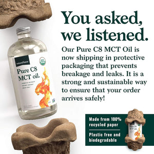 Natural Force Organic Pure C8 MCT Oil – Liquid MCT Oil in Glass Bottle Container –32 Ounce