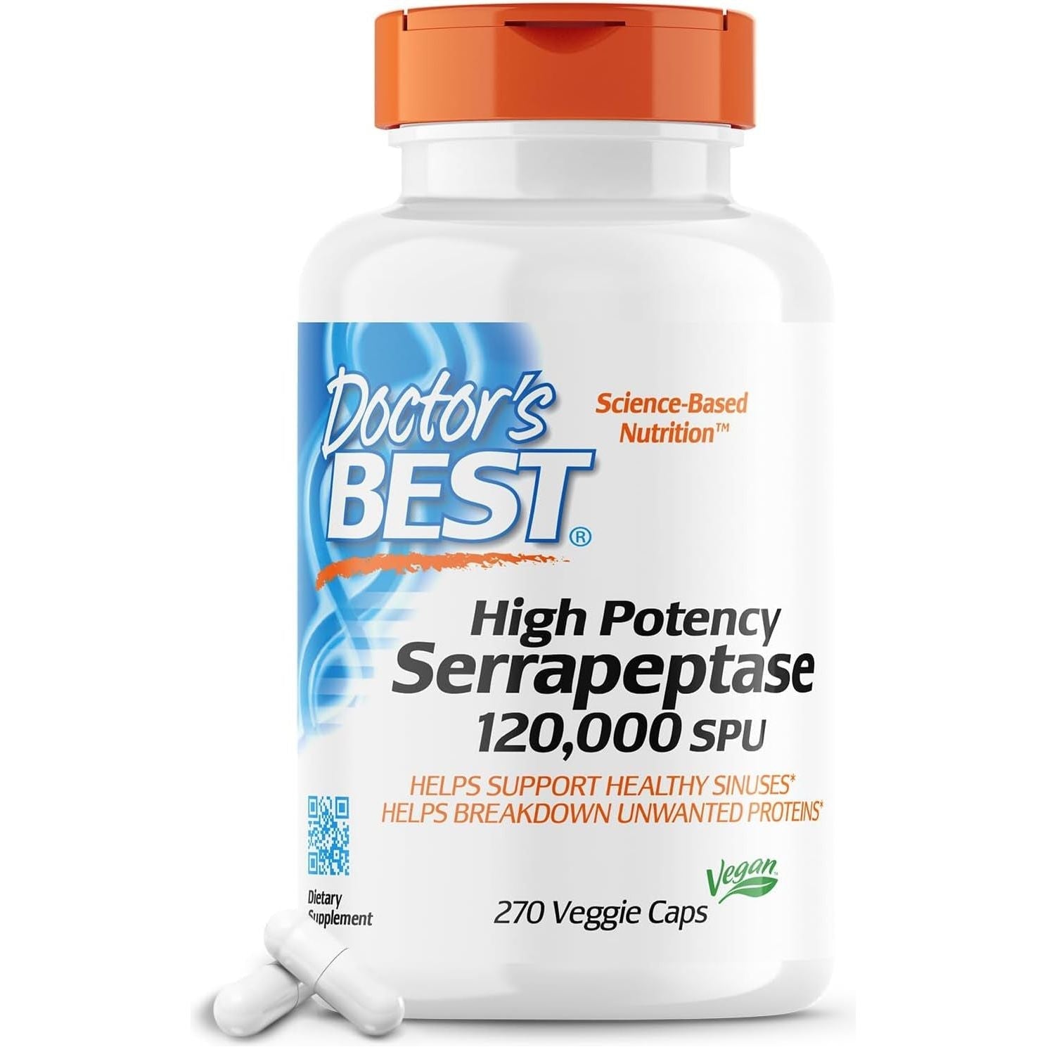 Doctor'S Best High Potency Serrapeptase, Supports Healthy Sinuses and a Healthy Immune System,120, 000 SPU, 270 Veggie Caps