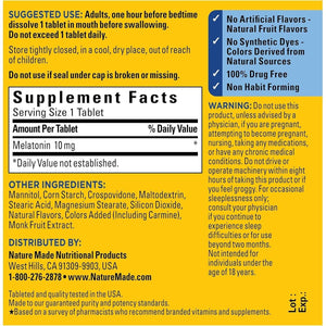 Nature Made Fast Dissolve Melatonin 10Mg 45 Tablets 45 Day Supply