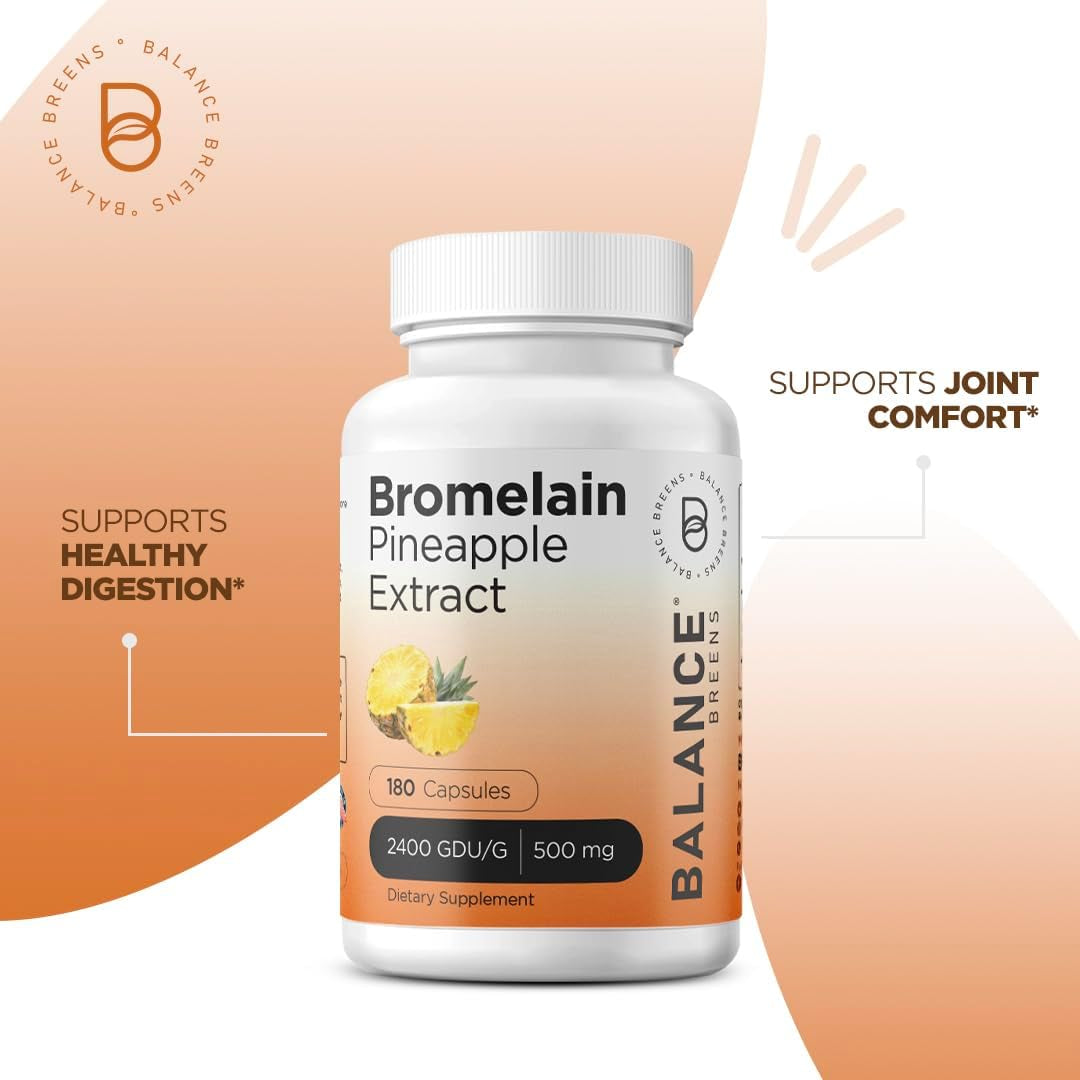 Balancebreens Bromelain 500Mg, 180 Capsules - Pineapple Extract Digestive Enzyme, Supports Digestion and Joint Health Supplement