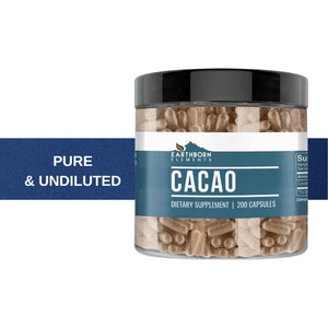 Earthborn Elements Cacao (Cocoa) 200 Capsules, Pure & Undiluted, No Additives