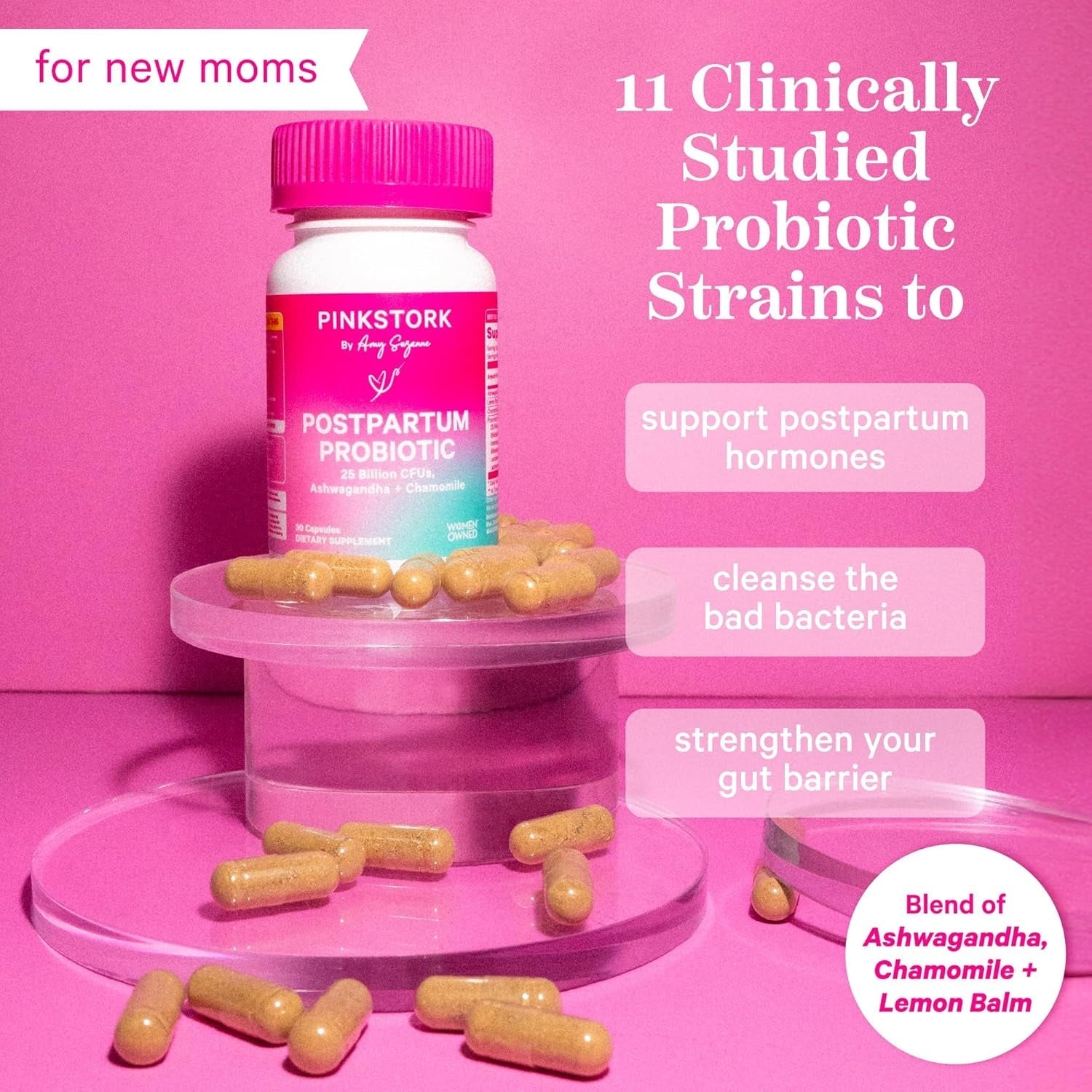 Pink Stork Probiotics for Postnatal Women - 30 Billion CFUS - Postpartum Essentials, 30 Capsules