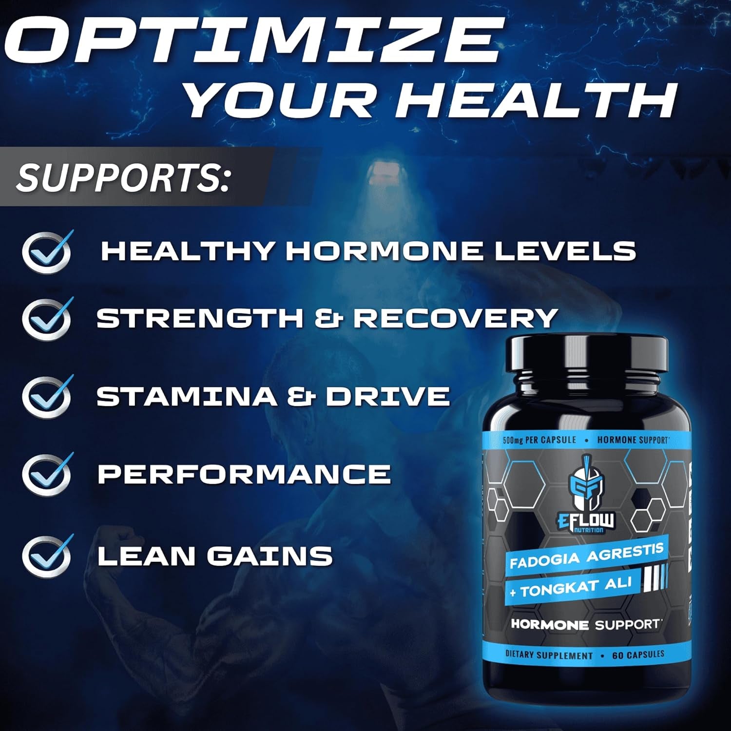 Eflow Nutrition Fadogia Agrestis + Tongkat Ali - Natural Performance Supplement for Health and Wellness (60 Capsules)