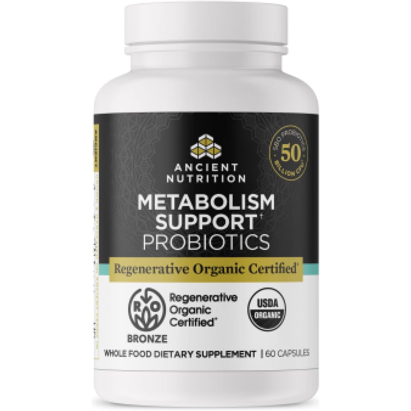 Ancient Nutrition Regenerative Organic Certified Probiotics for Metabolism Support, 60 Count