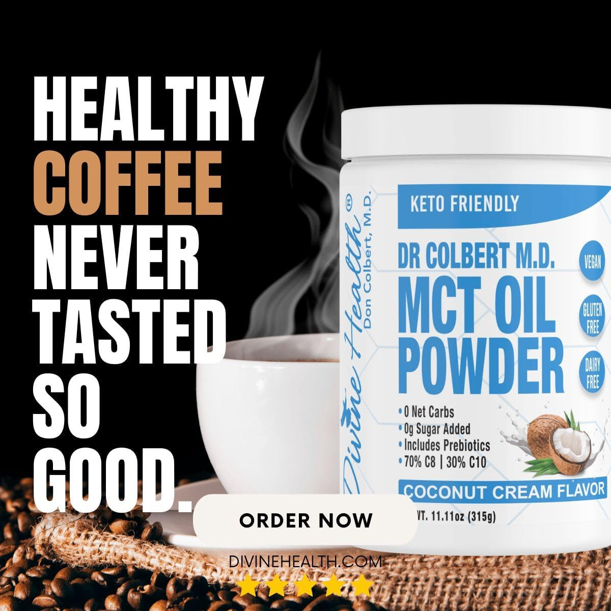 Keto Zone MCT Oil Powder | Coconut Cream Flavor | 30 Day Supply | 75% C8 25% C10