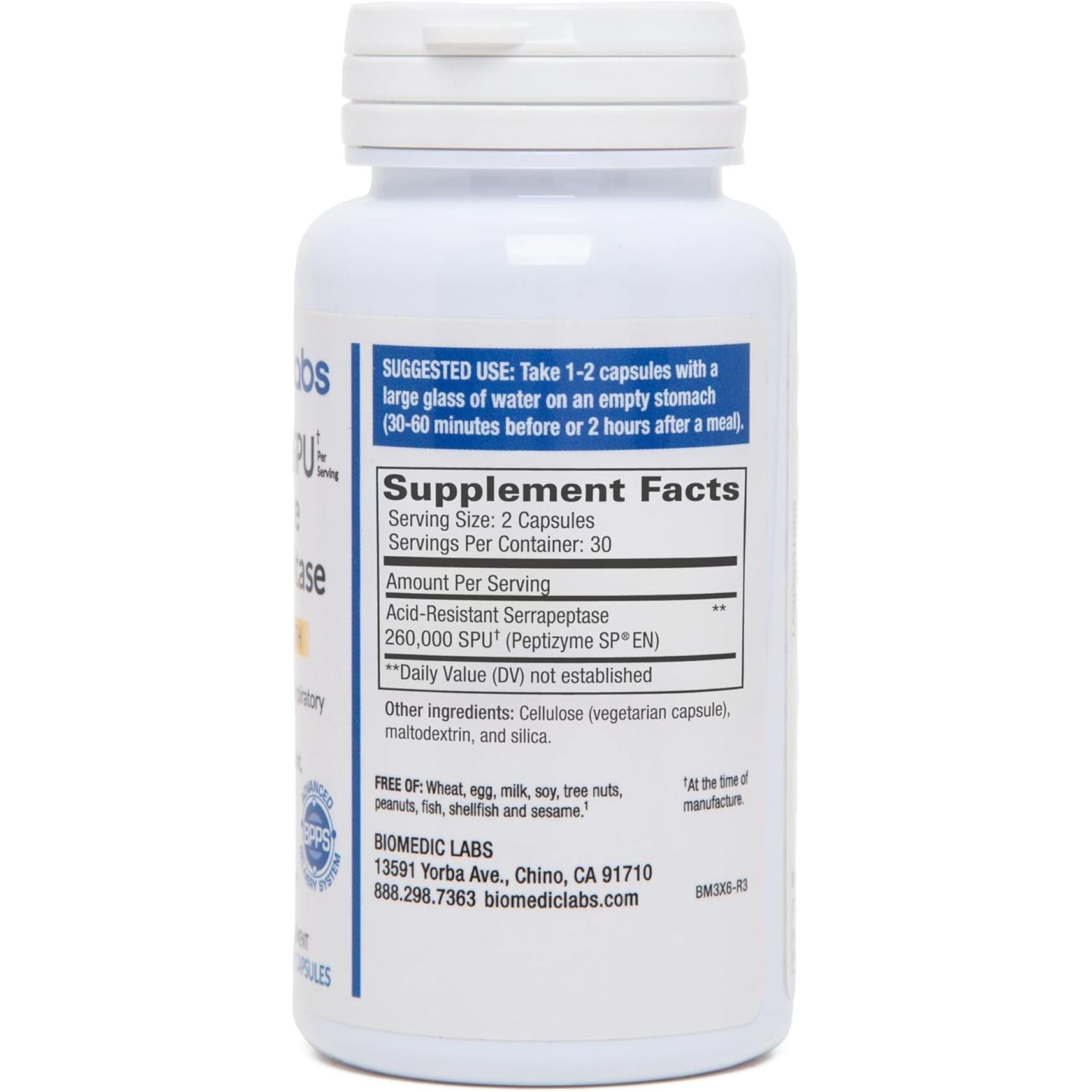 Serra-Rx 260,000 SU Serrapeptase - Acid-Resistant Proteolytic Systemic Enzyme, Supports Sinus, Immune & Lung Health, 60 Veg Capsules