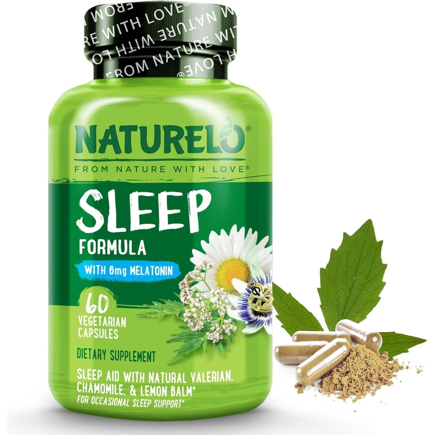 NATURELO Sleep Aid - with Melatonin, Magnesium, GABA, Valerian Root 60 Capsules