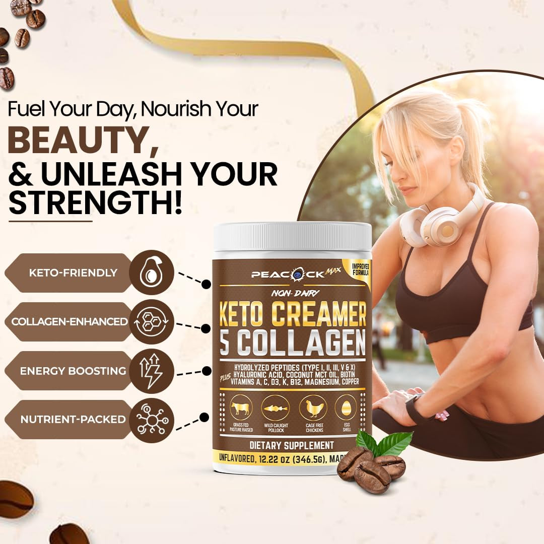 Peacock Max Collagen Keto Coffee Creamer Powder 12.2 Oz