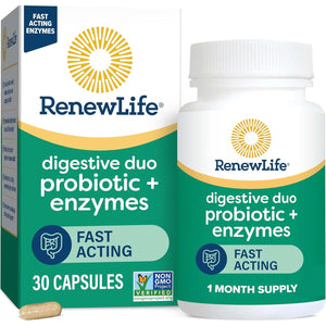 Renew Life Digestive Duo Probiotic and Enzymes Vegetarian Capsules To Promote Digestive Health - 30 Count