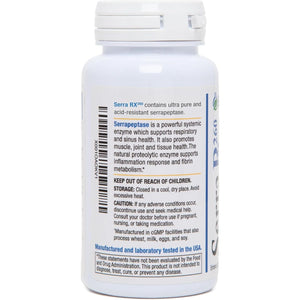 Serra-Rx 260,000 SU Serrapeptase - Acid-Resistant Proteolytic Systemic Enzyme, Supports Sinus, Immune & Lung Health, 60 Veg Capsules