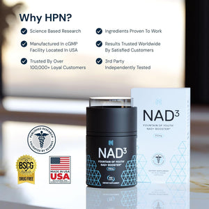 HPN NAD+ Booster (NAD3), anti Aging Cell Booster, NAD Supplement Natural Energy, Longevity, and Cellular Health, 312 Mg