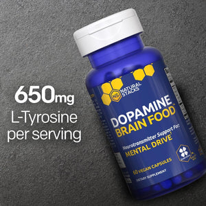 NATURAL STACKS Dopamine Brain Food - 650Mg L-Tyrosine Supplement for Focus & Mental Drive - 60 Capsules