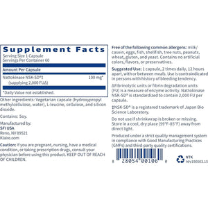 Klaire Labs Nattokinase NSK-SD - Proteolytic Enzyme for Cardiovascular Support, Dairy & Gluten-Free (60 Capsules)