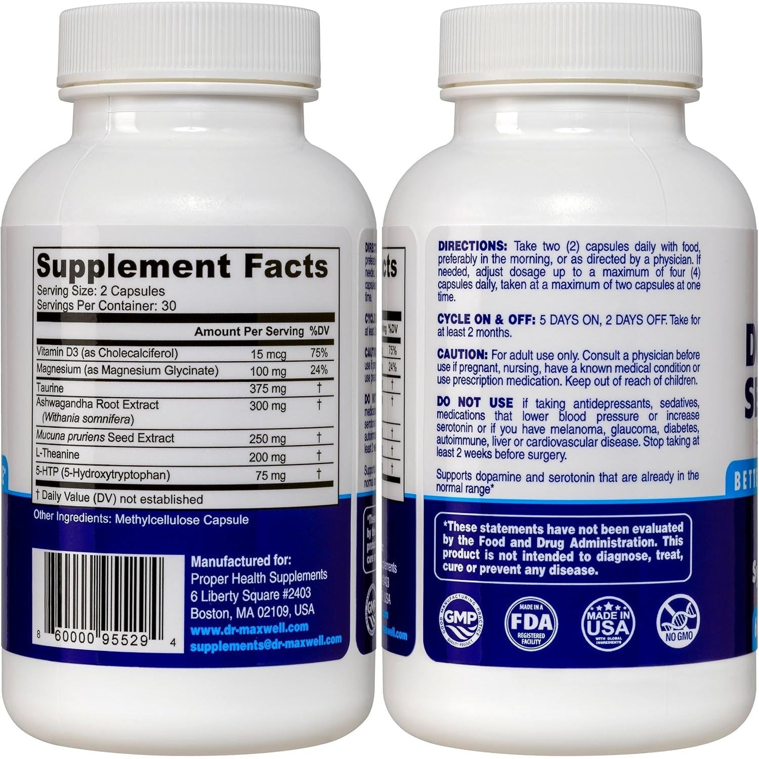 Serotonin and Dopamine Supplements - Helps Maintain Normal Neurotransmitter Levels 60 Capsules
